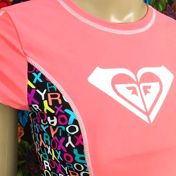 GIRL’S ROXY GIRL SHIRT YOUTH SIZE 14 TOP RASHGUARD BEACH SURF SKIM POOL PINK - Picture 2 of 4